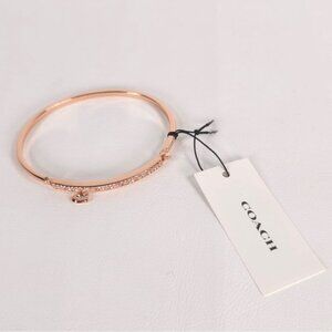 NWT COACH Signature Pave Bar C Charm Hinged Rosegold Bangle‎ Bracelet St. 91429